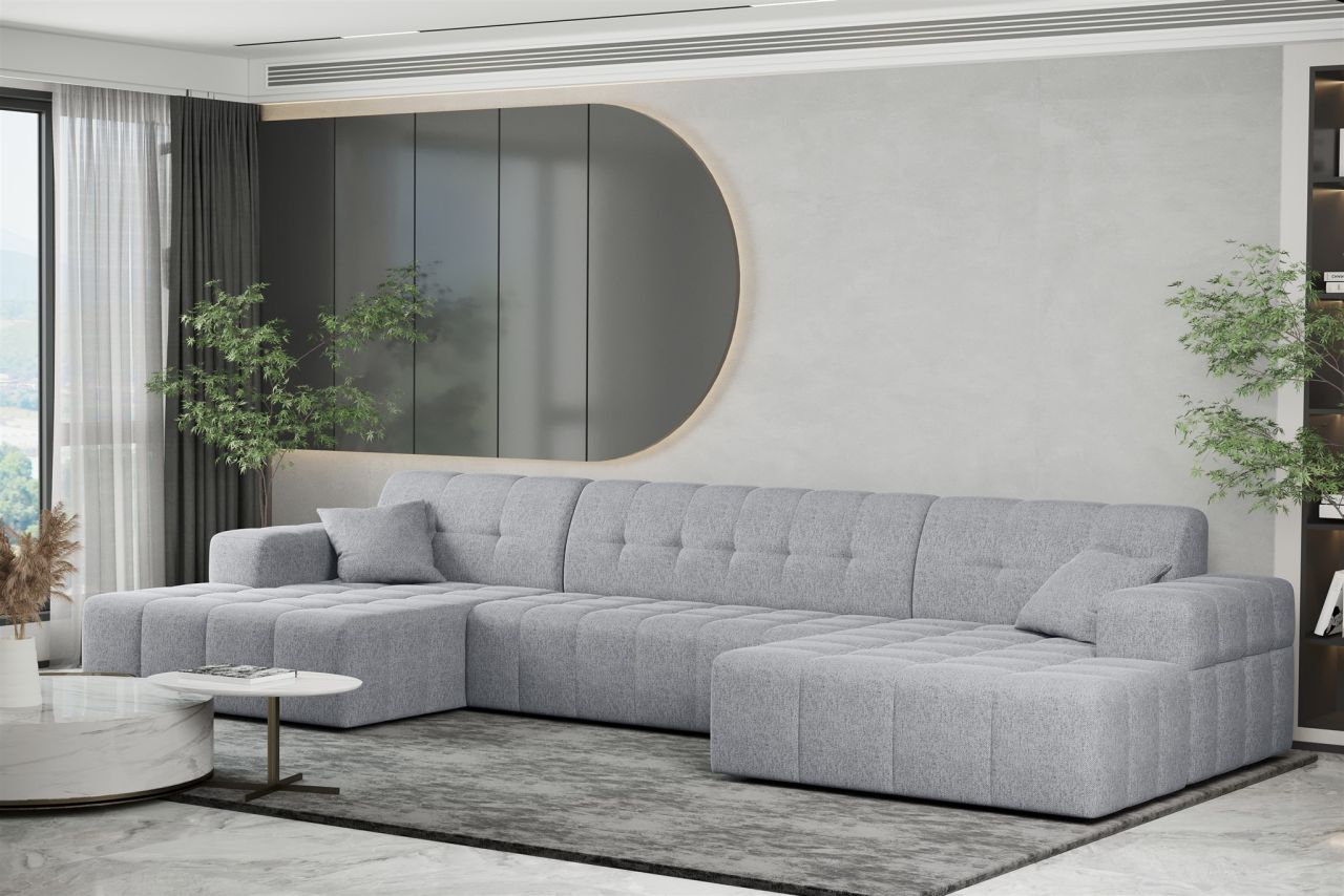 Wohnlandschaft Sofa U-Form NANCY in Stoff Neve Hellgrau von Fun Möbel