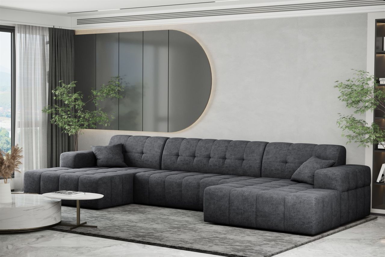 Wohnlandschaft Sofa U-Form NANCY in Stoff Perfekt Harmony Anthrazit von Fun Möbel