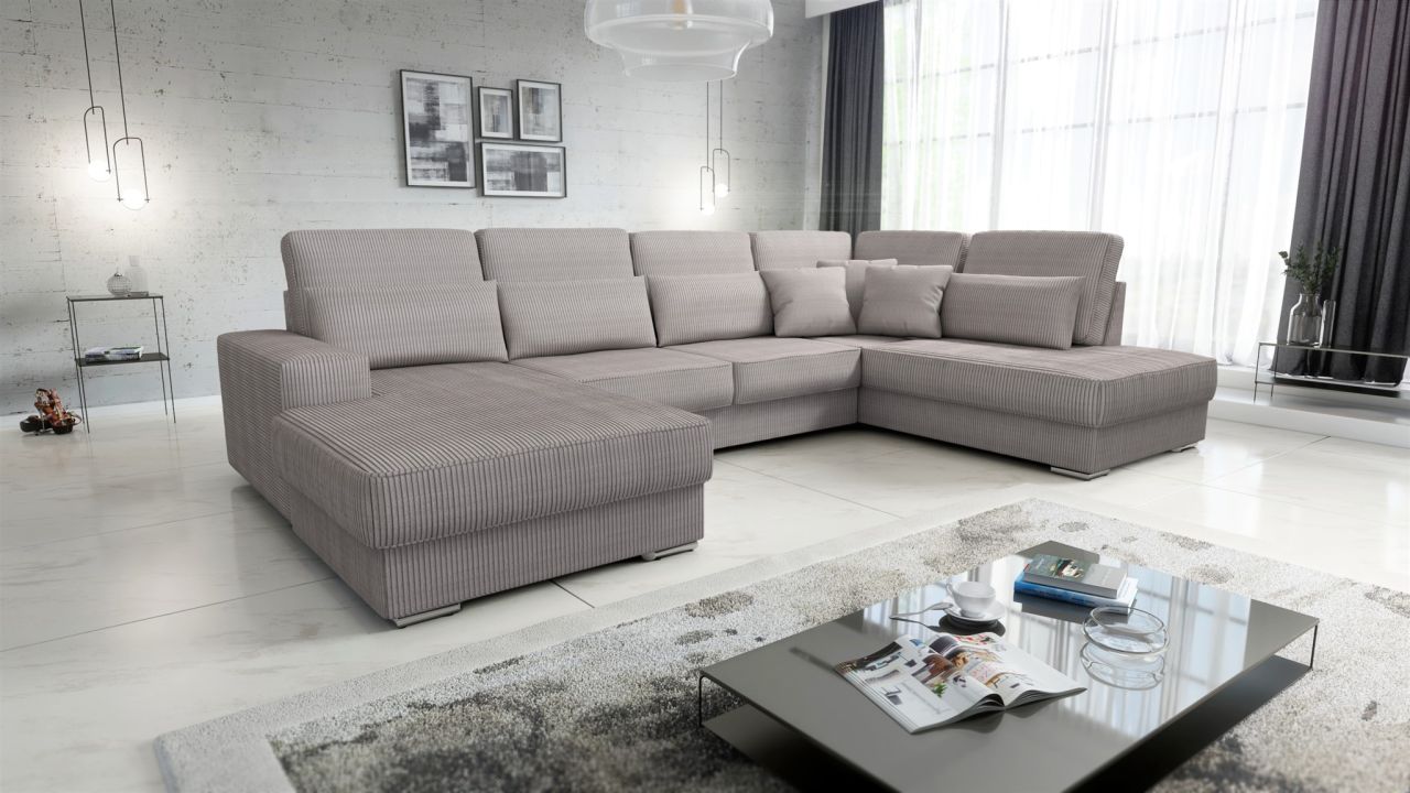 Wohnlandschaft Sofa U-Form NEVIO Stoff Scala Graubraun Ottomane Links von Fun Möbel