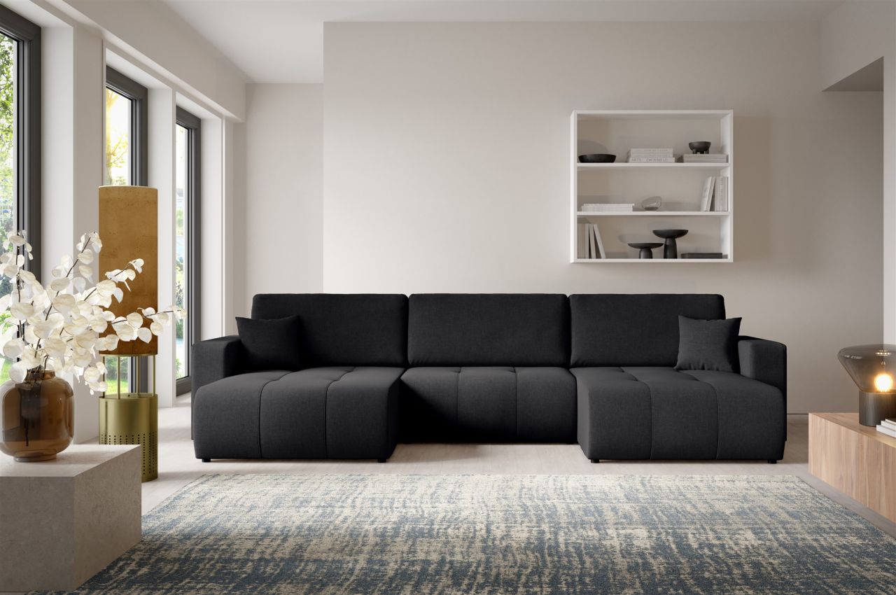 Wohnlandschaft Sofa mit Schlaffunktion AUGUSTO in Stoff Wind Schwarz Wohnlandschaft Sofa mit Schlaffunktion AUGUSTO in Stoff Wind Schwarz von Fun Möbel