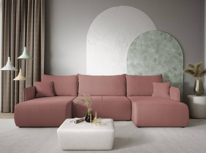 Wohnlandschaft Sofa mit Schlaffunktion CALGARY Stoff Curio Rose von Fun Möbel