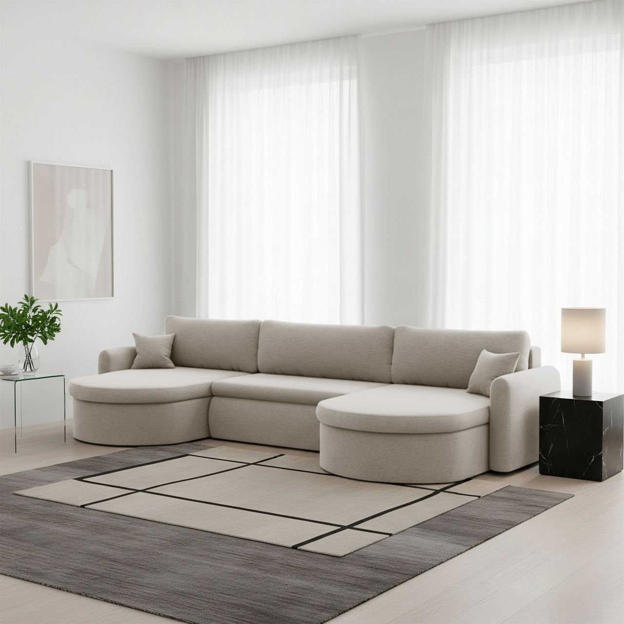 Wohnlandschaft Sofa mit Schlaffunktion FELIZ Stoff Faro Beige Wohnlandschaft Sofa mit Schlaffunktion FELIZ Stoff Faro Beige von Fun Möbel