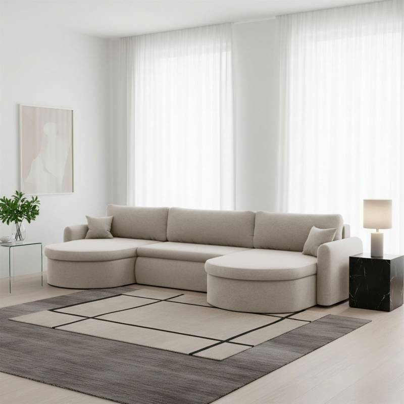 Wohnlandschaft Sofa mit Schlaffunktion FELIZ Stoff Faro Beige Wohnlandschaft Sofa mit Schlaffunktion FELIZ Stoff Faro Beige von Fun Möbel