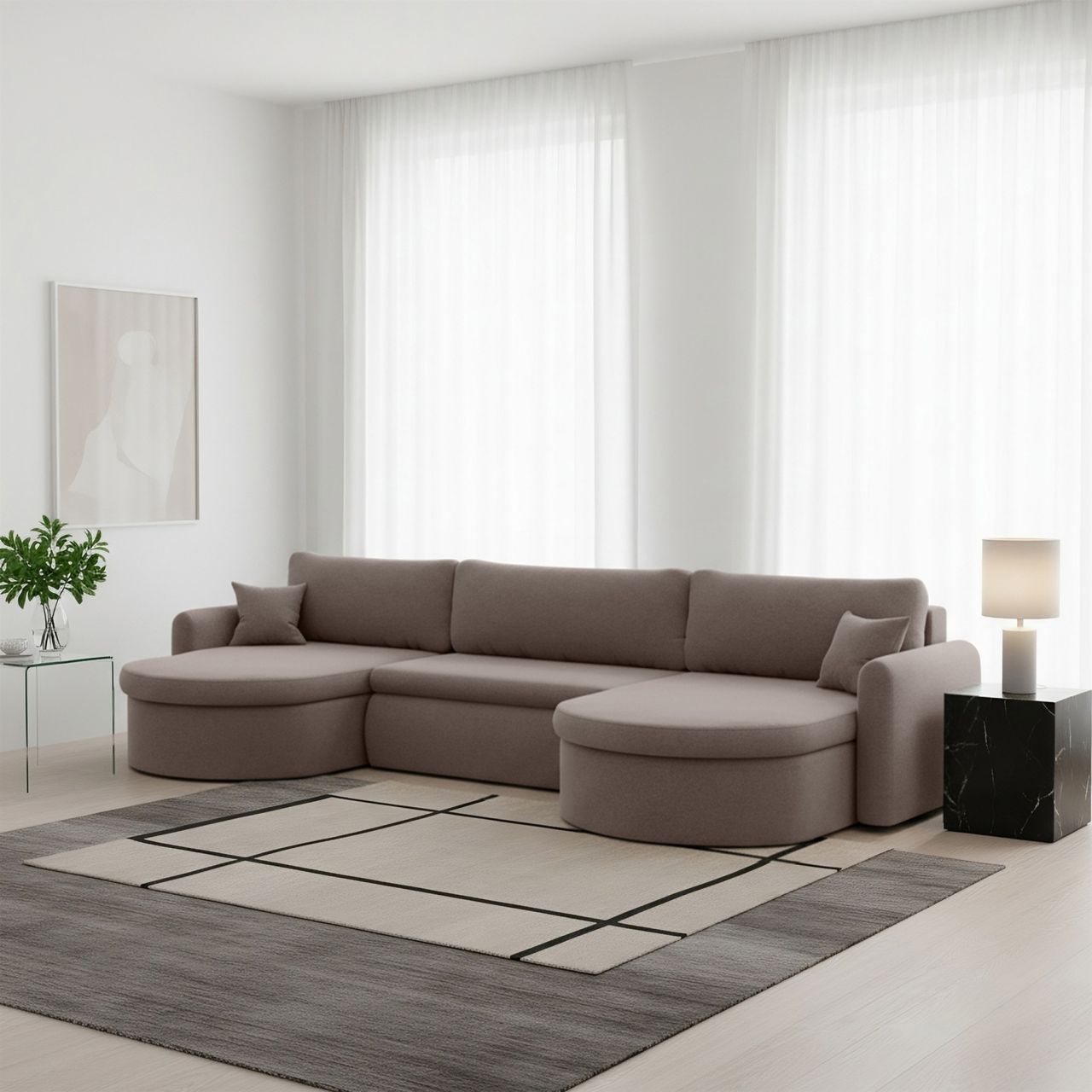 Wohnlandschaft Sofa mit Schlaffunktion FELIZ Stoff Faro Braun Wohnlandschaft Sofa mit Schlaffunktion FELIZ Stoff Faro Braun von Fun Möbel