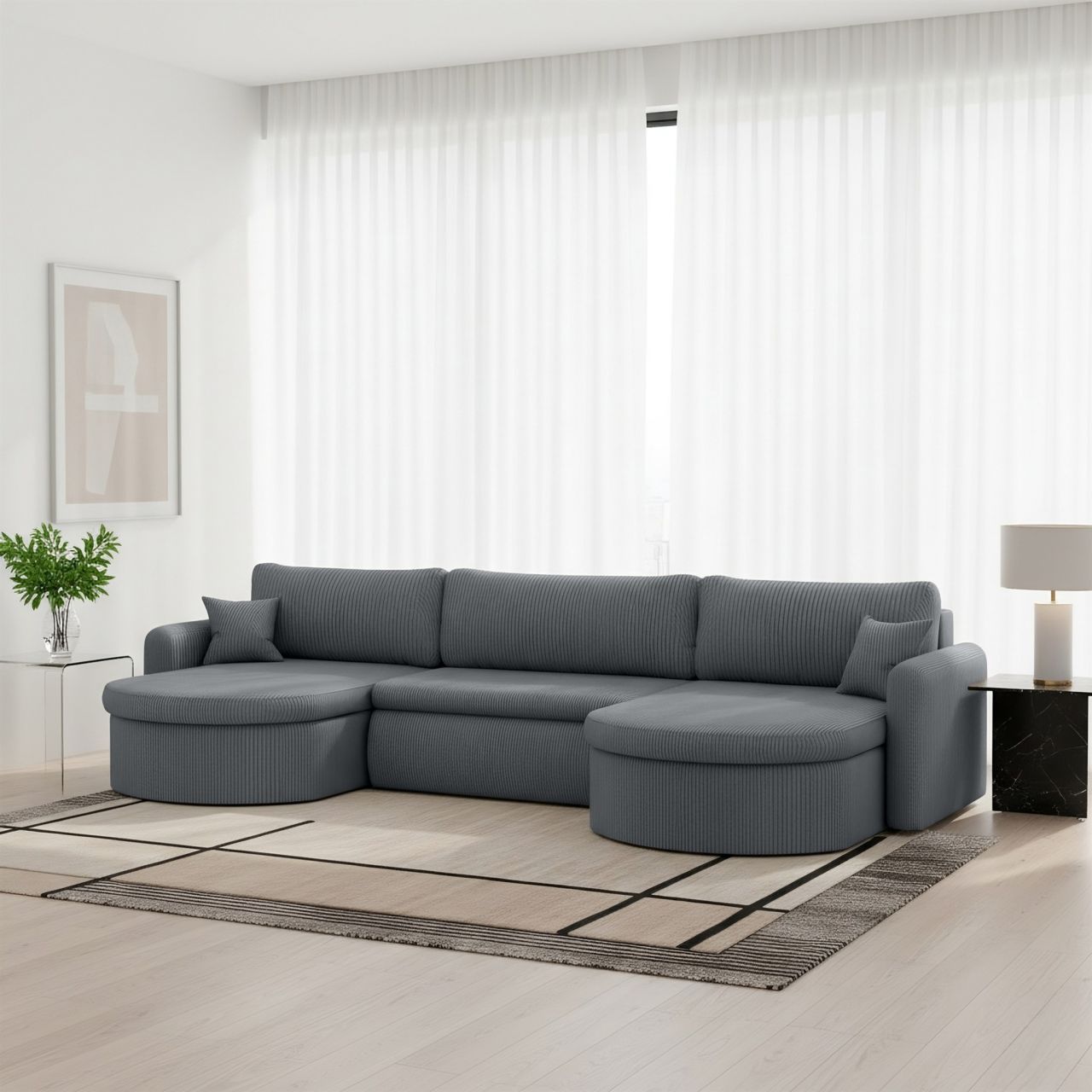 Wohnlandschaft Sofa mit Schlaffunktion FELIZ Stoff Poso Grau Wohnlandschaft Sofa mit Schlaffunktion FELIZ Stoff Poso Grau von Fun Möbel