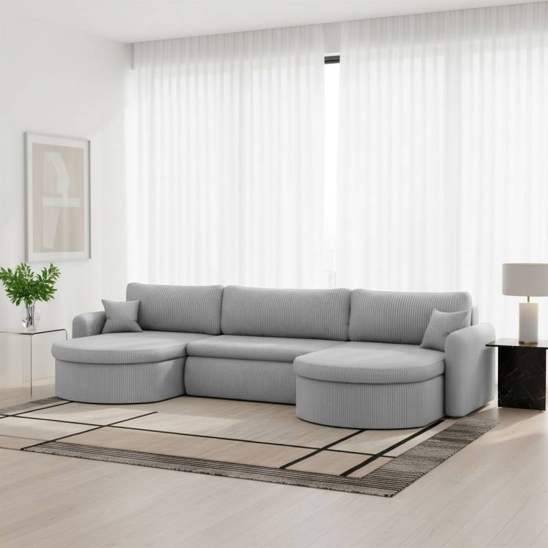Wohnlandschaft Sofa mit Schlaffunktion FELIZ Stoff Poso Hellgrau Wohnlandschaft Sofa mit Schlaffunktion FELIZ Stoff Poso Hellgrau von Fun Möbel