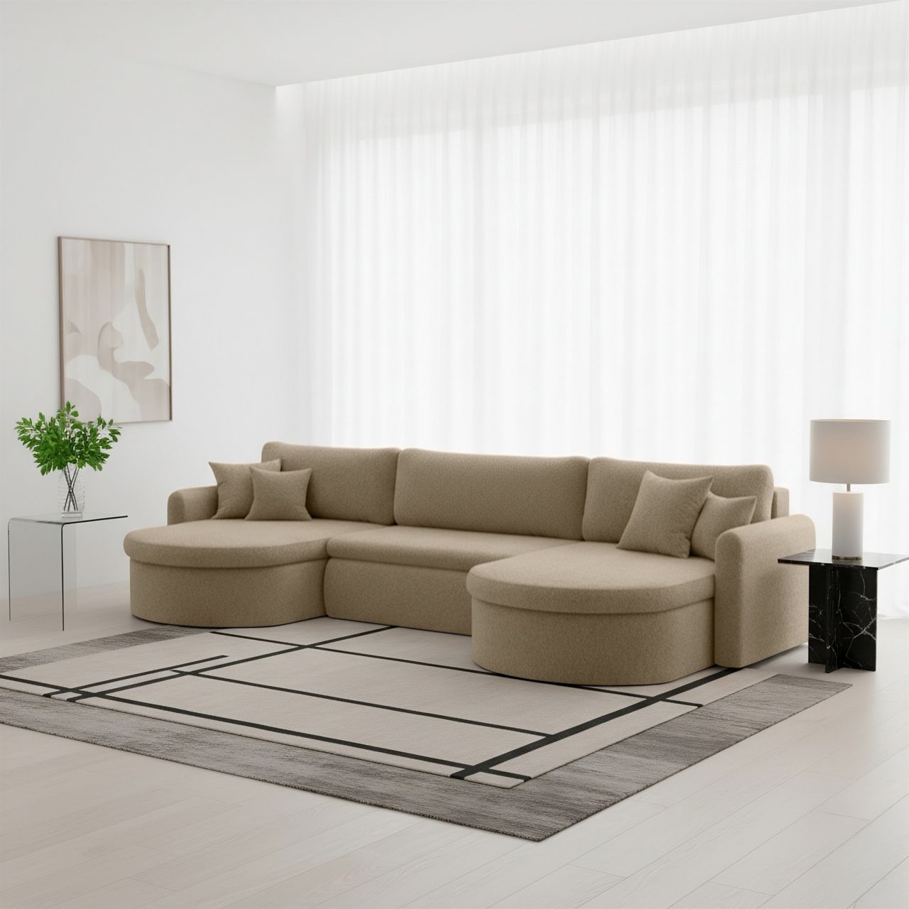 Wohnlandschaft Sofa mit Schlaffunktion FELIZ Stoff Quelle Beige Wohnlandschaft Sofa mit Schlaffunktion FELIZ Stoff Quelle Beige von Fun Möbel
