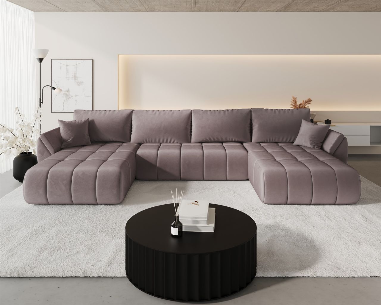 Wohnlandschaft Sofa mit Schlaffunktion MISATO Stoff Monolith Flieder Wohnlandschaft Sofa mit Schlaffunktion MISATO Stoff Monolith Flieder von Fun Möbel