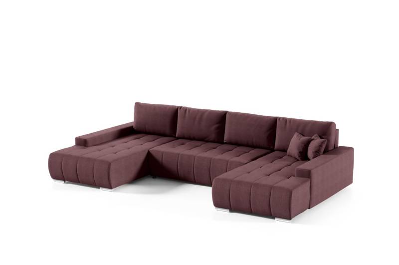 Wohnlandschaft Sofa mit Schlaffunktion VOGAR Stoff Aulla Dunkelviolett von Fun Möbel