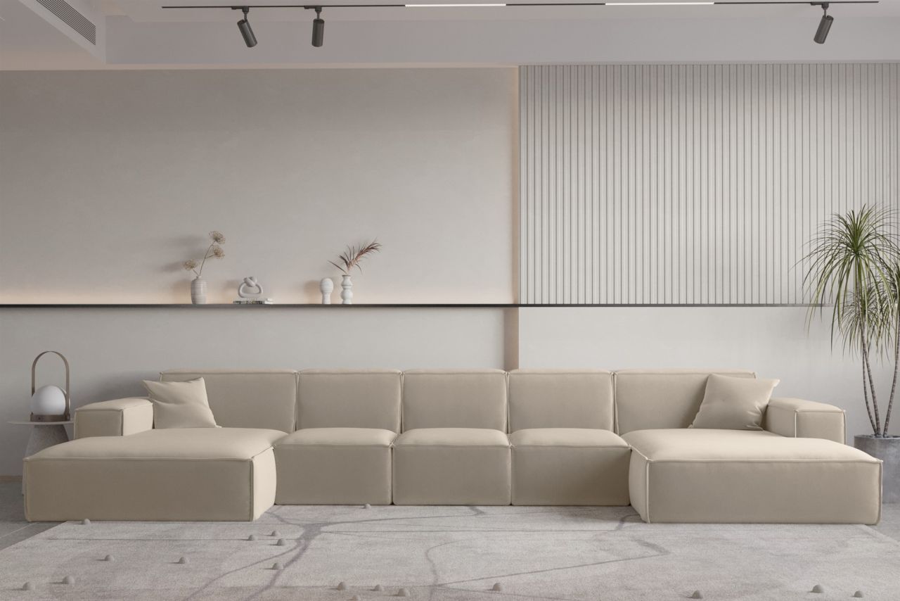 Wohnlandschaft U-Form CELES PREMIUM XL in Stoff Opera Velvet Beige Wohnlandschaft U-Form CELES PREMIUM XL in Stoff Opera Velvet Beige von Fun Moebel