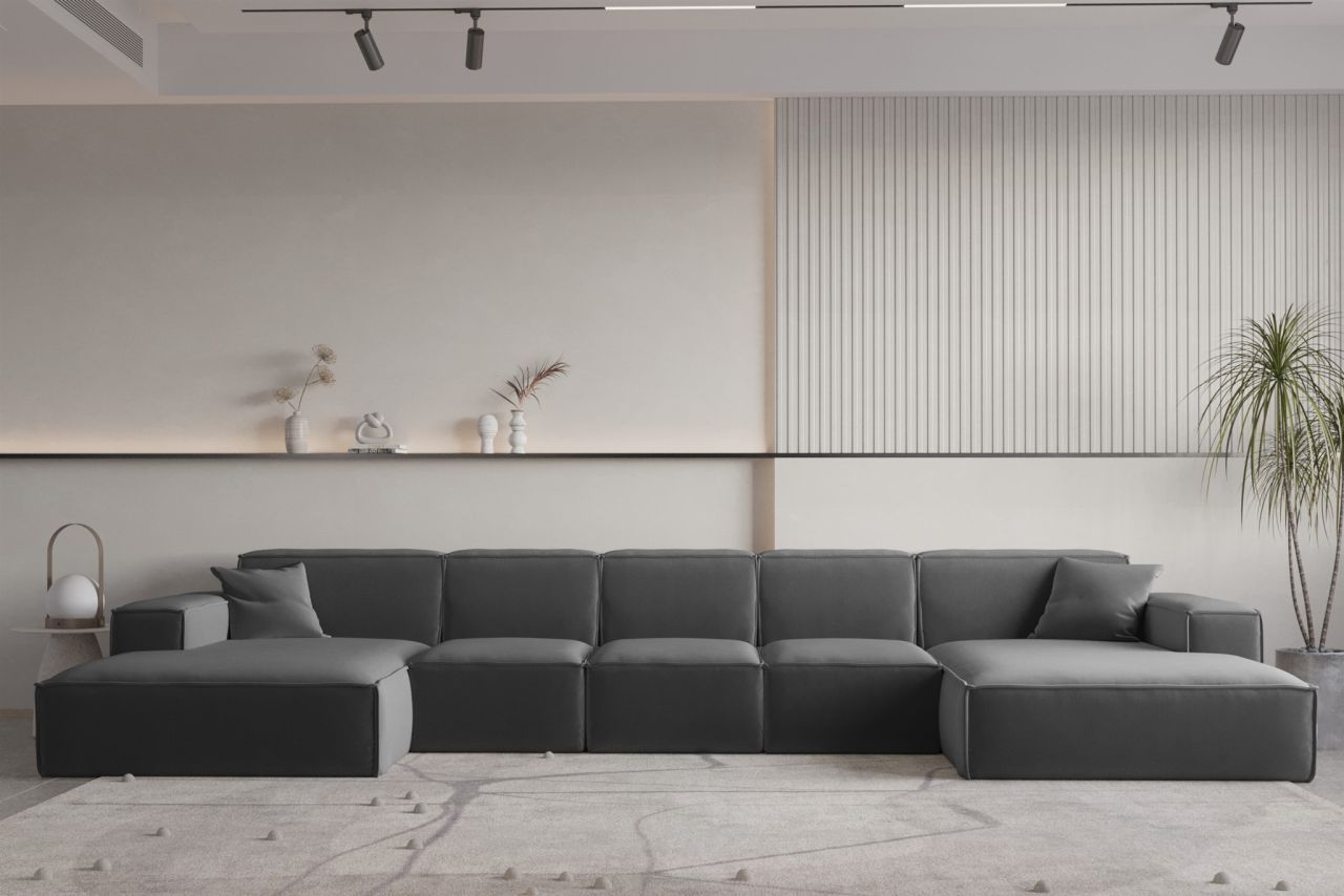 Wohnlandschaft U-Form CELES PREMIUM XL in Stoff Opera Velvet Dunkelgrau Wohnlandschaft U-Form CELES PREMIUM XL in Stoff Opera Velvet Dunkelgrau von Fun Moebel