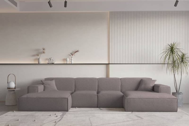 Wohnlandschaft U-Form CELES PREMIUM XS in Stoff Ascot Bukla Taupe von Fun Moebel