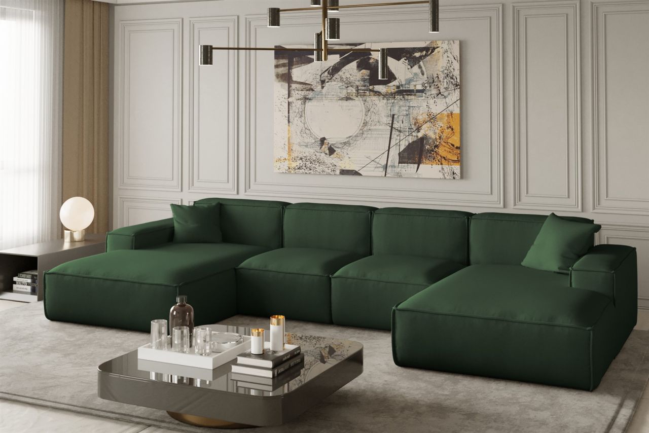Wohnlandschaft U-Form CELES XS in Stoff Opera Velvet Grün von Fun Moebel
