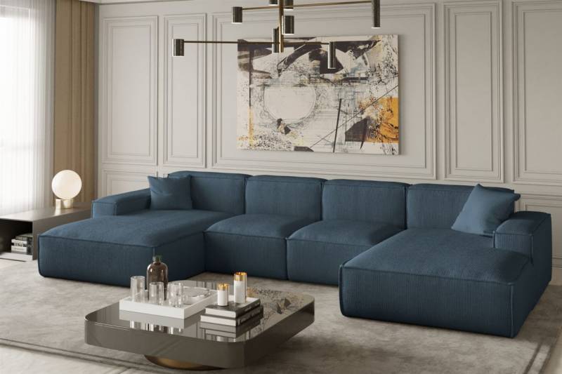 Wohnlandschaft U-Form CELES XS in Stoff Scala Ozeanblau von Fun Moebel
