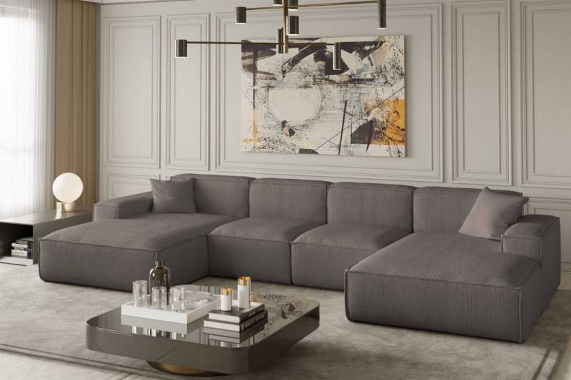 Wohnlandschaft U-Form CELES XS in Stoff Scala Taupe von Fun Moebel