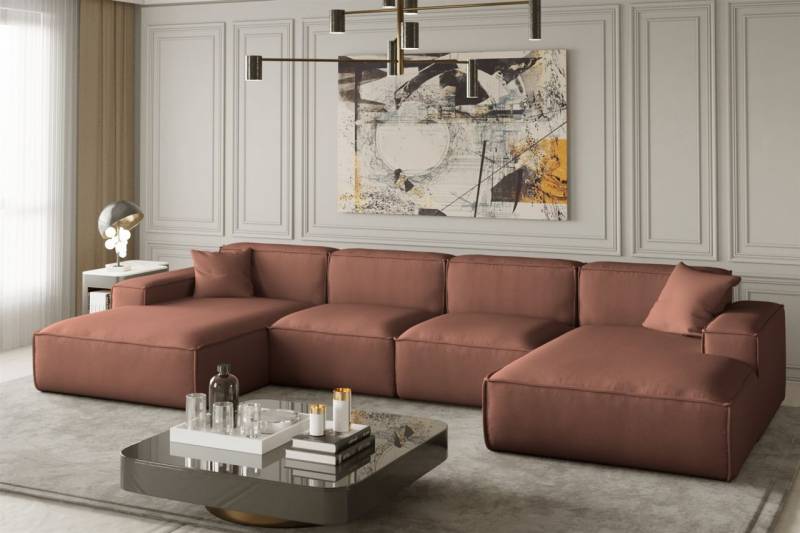 Wohnlandschaft U-Form CELES in Stoff Opera Velvet Kupferbraun von Fun Moebel