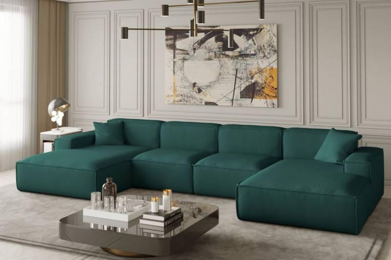 Wohnlandschaft U-Form CELES in Stoff Opera Velvet Petrol von Fun Moebel