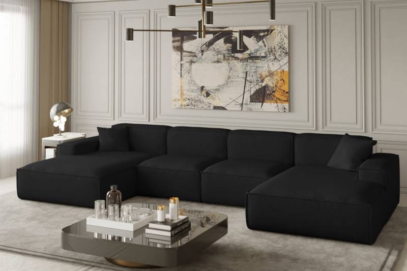 Wohnlandschaft U-Form CELES in Stoff Opera Velvet Schwarz von Fun Moebel