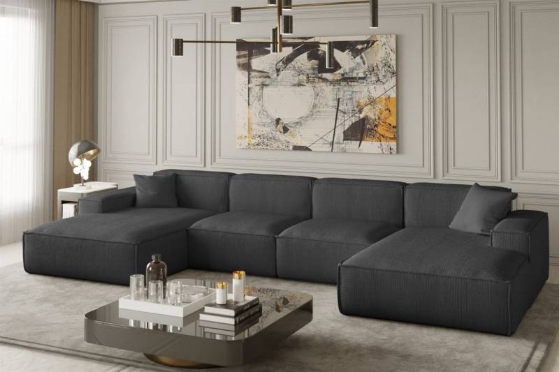 Wohnlandschaft U-Form CELES in Stoff Scala Anthrazit von Fun Moebel