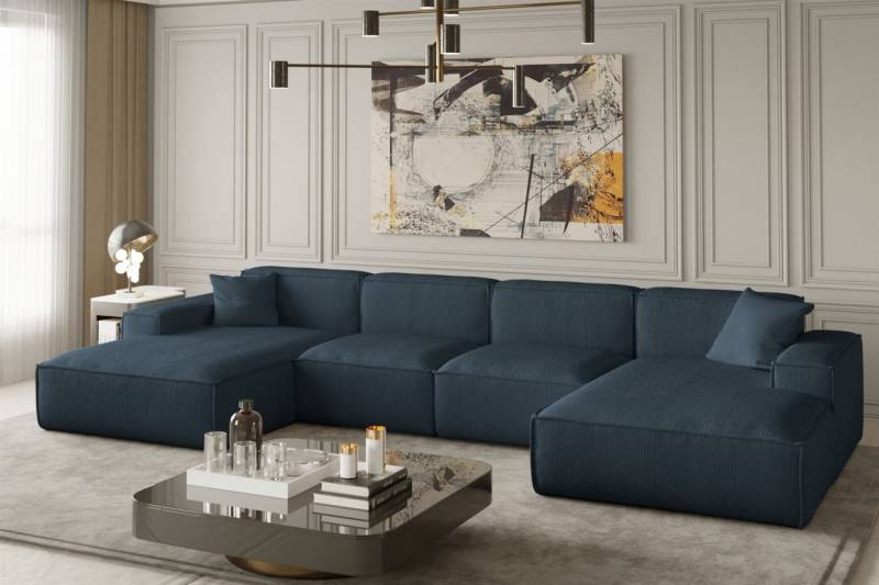 Wohnlandschaft U-Form CELES in Stoff Scala Ozeanblau von Fun Moebel