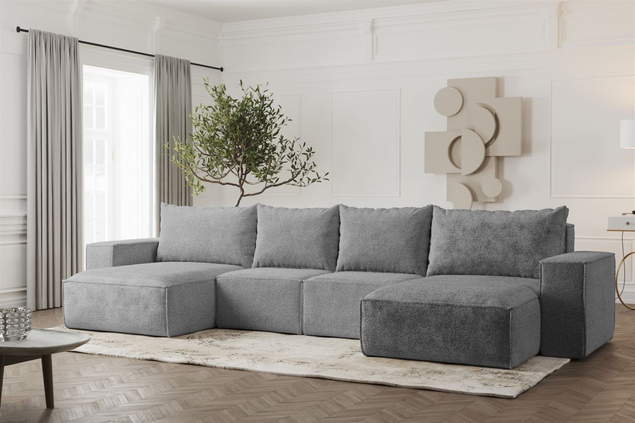 Wohnlandschaft U-Form Sofa ESTELLE in Stoff Abriamo Grau von Fun Möbel