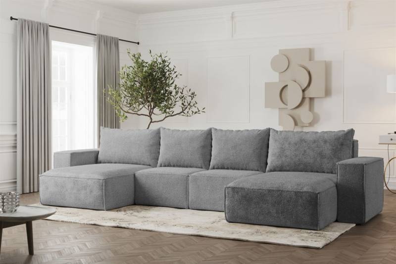 Wohnlandschaft U-Form Sofa ESTELLE in Stoff Abriamo Grau von Fun Möbel