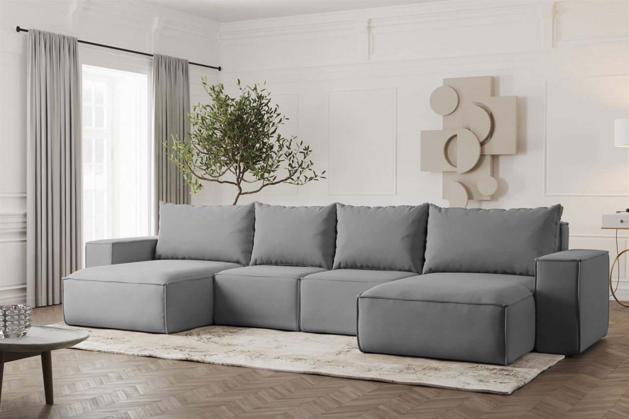 Wohnlandschaft U-Form Sofa ESTELLE mit Schlaffunktion in Stoff Opera Velvet Grau Wohnlandschaft U-Form Sofa ESTELLE mit Schlaffunktion in Stoff Opera Velvet Grau von Fun Möbel