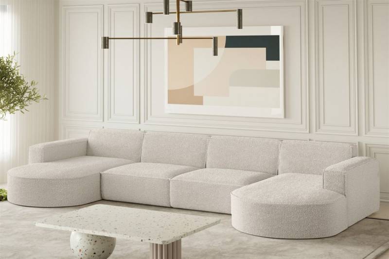 Wohnlandschaft U-Form Sofa PALMA XL in Stoff Ascot Beige von Fun Möbel