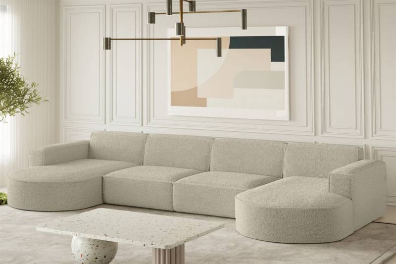 Wohnlandschaft U-Form Sofa PALMA XL in Stoff Ascot Champagne von Fun Möbel