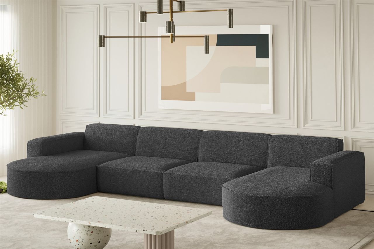 Wohnlandschaft U-Form Sofa PALMA XL in Stoff Ascot Graphitgrau Wohnlandschaft U-Form Sofa PALMA XL in Stoff Ascot Graphitgrau von Fun Möbel