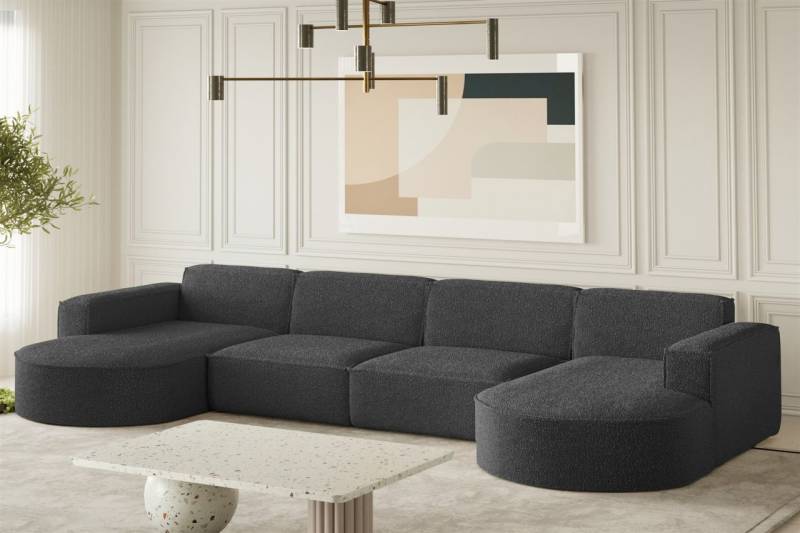 Wohnlandschaft U-Form Sofa PALMA XL in Stoff Ascot Graphitgrau von Fun Möbel