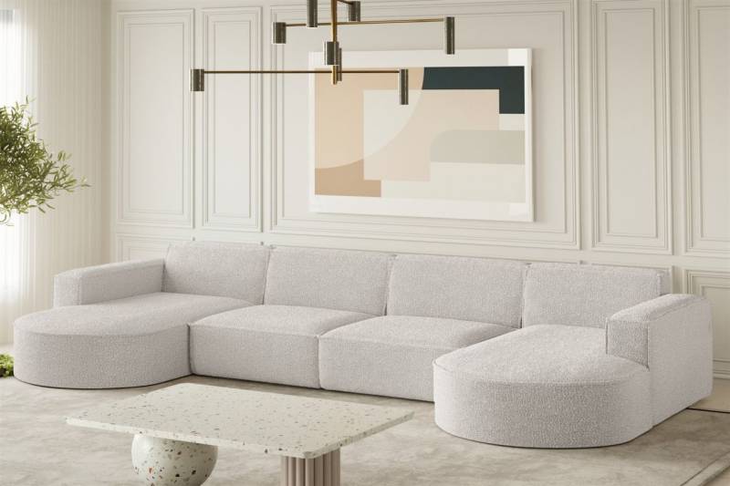 Wohnlandschaft U-Form Sofa PALMA XL in Stoff Ascot Pearl von Fun Möbel