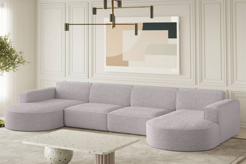 Wohnlandschaft U-Form Sofa PALMA XL in Stoff Ascot Rose von Fun Möbel