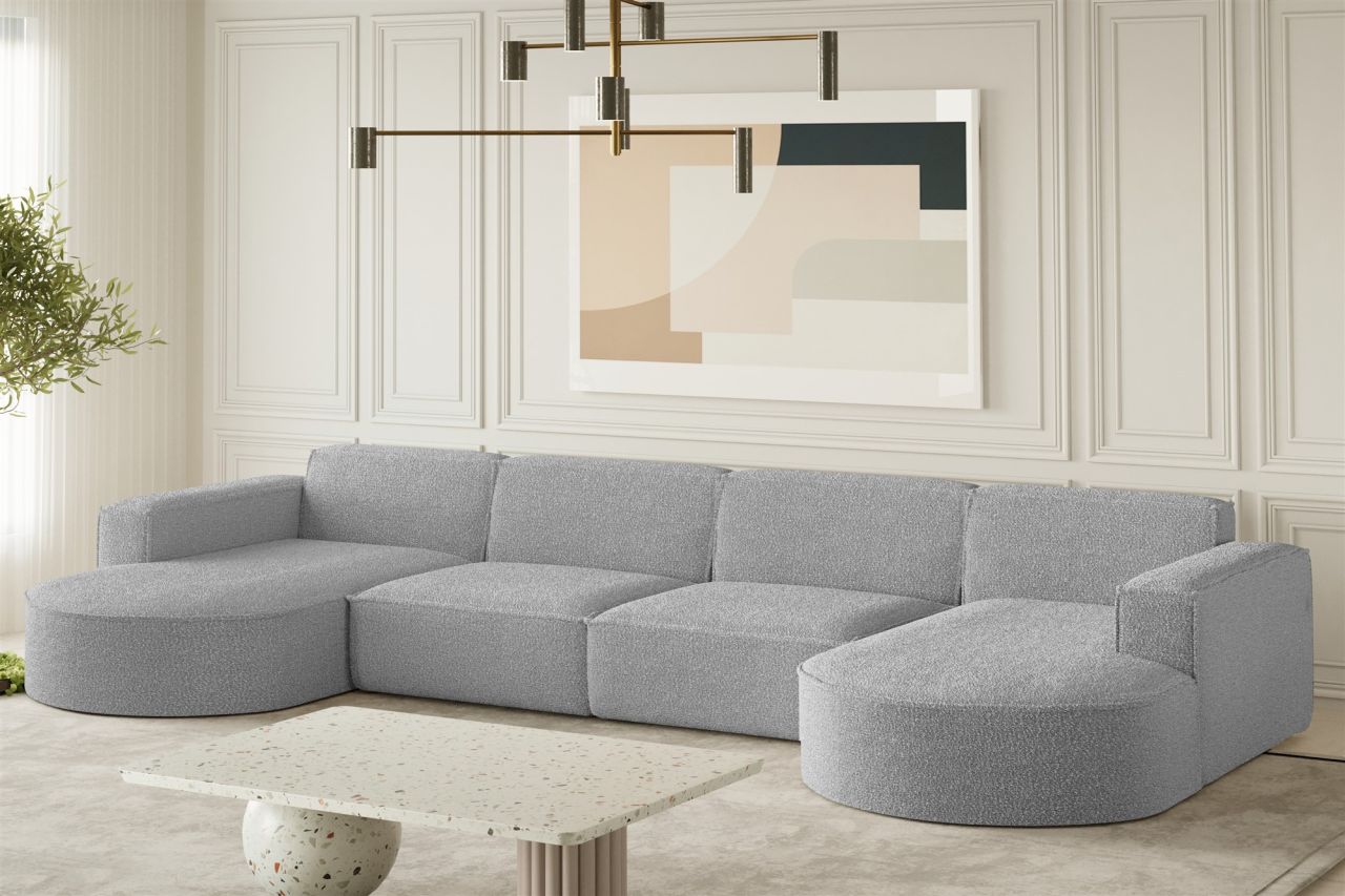 Wohnlandschaft U-Form Sofa PALMA XL in Stoff Ascot Taupe von Fun Möbel