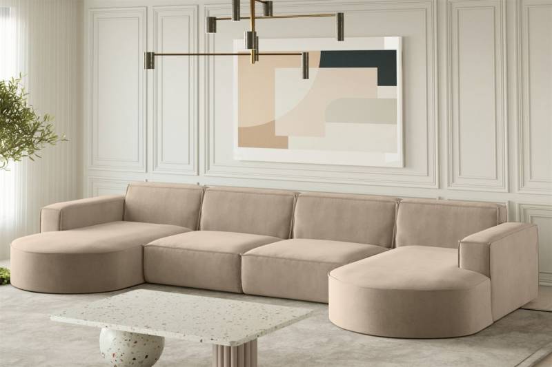 Wohnlandschaft U-Form Sofa PALMA XL in Stoff Noel Beige von Fun Möbel