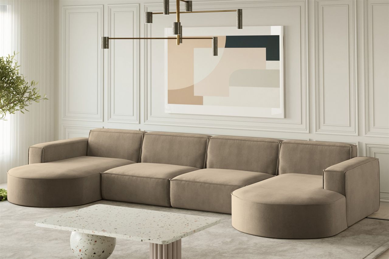 Wohnlandschaft U-Form Sofa PALMA XL in Stoff Noel Braun Wohnlandschaft U-Form Sofa PALMA XL in Stoff Noel Braun von Fun Möbel