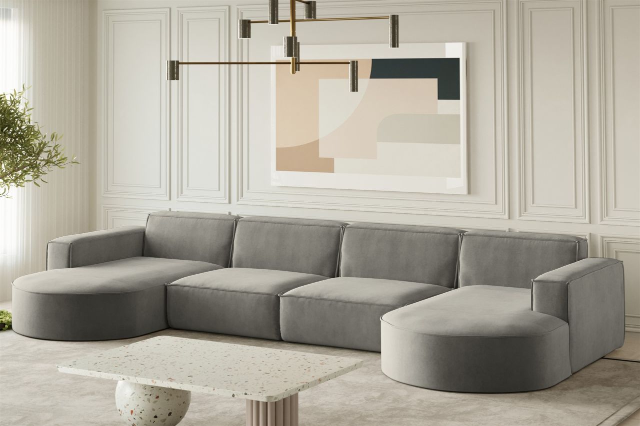Wohnlandschaft U-Form Sofa PALMA XL in Stoff Noel Grau Wohnlandschaft U-Form Sofa PALMA XL in Stoff Noel Grau von Fun Möbel
