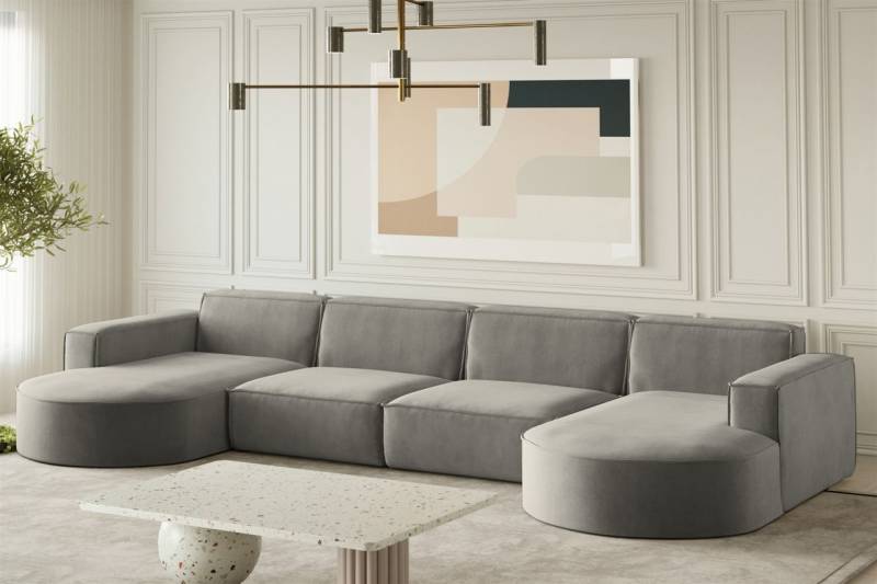 Wohnlandschaft U-Form Sofa PALMA XL in Stoff Noel Grau von Fun Möbel