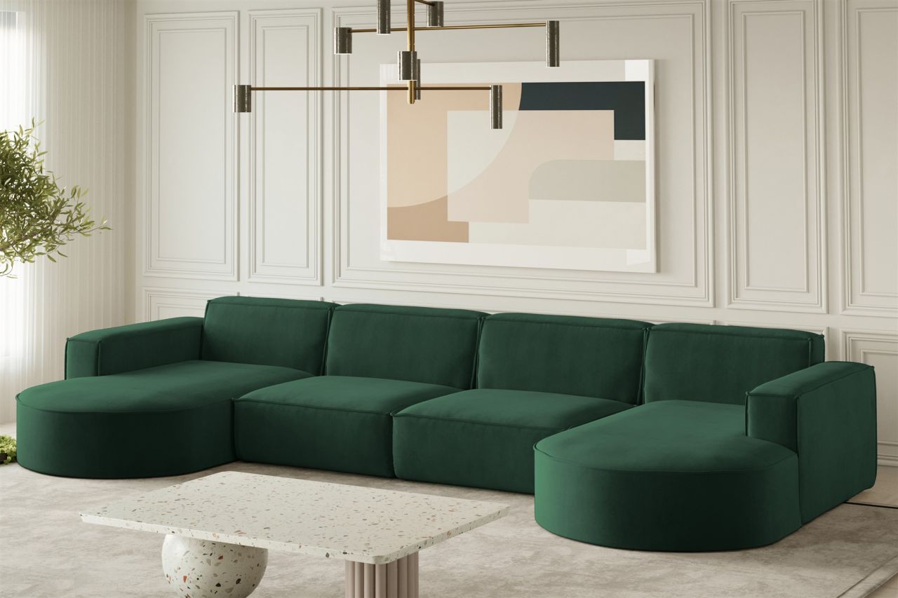 Wohnlandschaft U-Form Sofa PALMA XL in Stoff Noel Grün Wohnlandschaft U-Form Sofa PALMA XL in Stoff Noel Grün von Fun Möbel