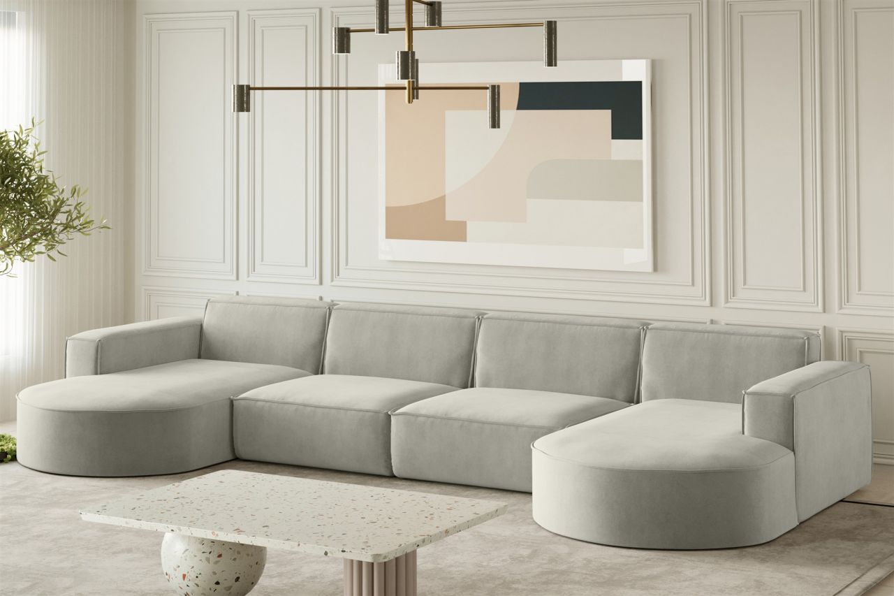 Wohnlandschaft U-Form Sofa PALMA XL in Stoff Noel Hellgrau Wohnlandschaft U-Form Sofa PALMA XL in Stoff Noel Hellgrau von Fun Möbel