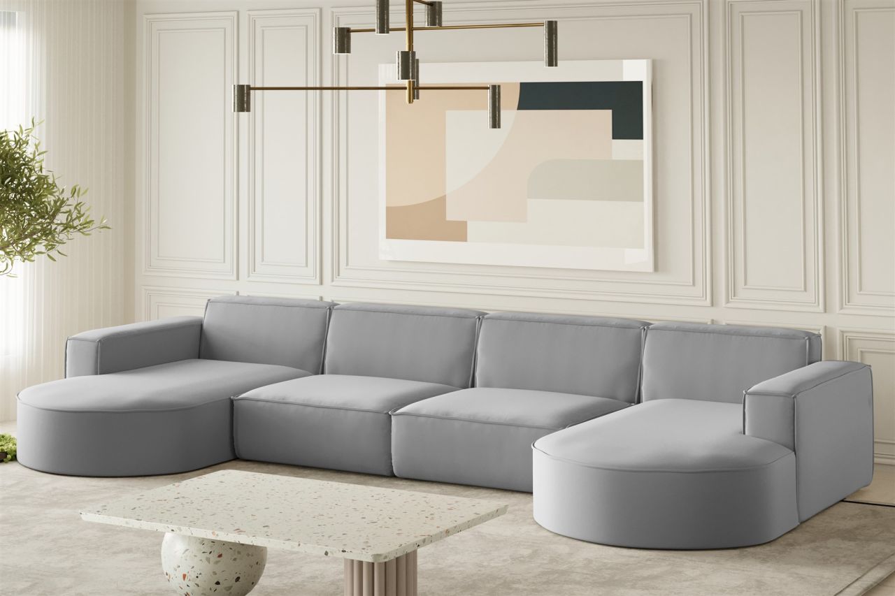 Wohnlandschaft U-Form Sofa PALMA XL in Stoff Opera Velvet Grau Wohnlandschaft U-Form Sofa PALMA XL in Stoff Opera Velvet Grau von Fun Möbel