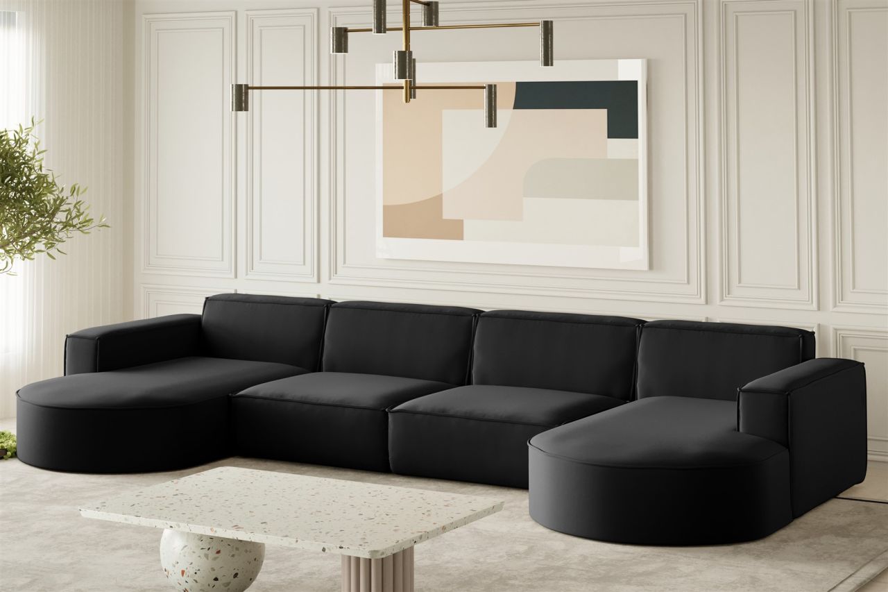Wohnlandschaft U-Form Sofa PALMA XL in Stoff Opera Velvet Schwarz Wohnlandschaft U-Form Sofa PALMA XL in Stoff Opera Velvet Schwarz von Fun Möbel
