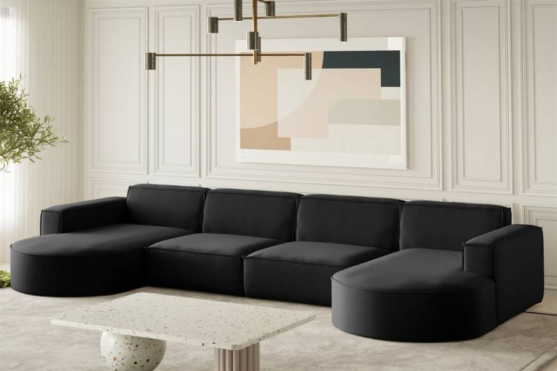 Wohnlandschaft U-Form Sofa PALMA XL in Stoff Opera Velvet Schwarz von Fun Möbel