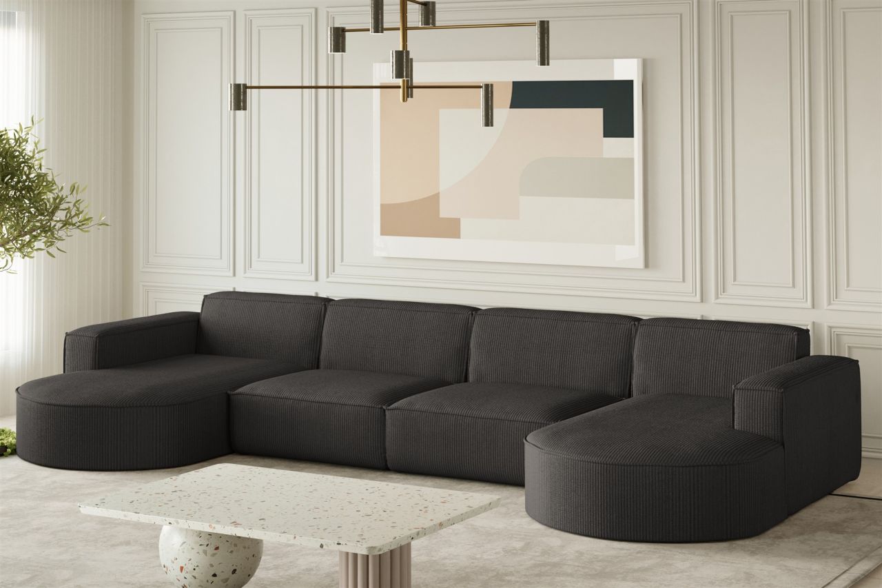 Wohnlandschaft U-Form Sofa PALMA XL in Stoff Scala Anthrazit Wohnlandschaft U-Form Sofa PALMA XL in Stoff Scala Anthrazit von Fun Möbel