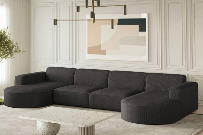 Wohnlandschaft U-Form Sofa PALMA XL in Stoff Scala Anthrazit von Fun Möbel