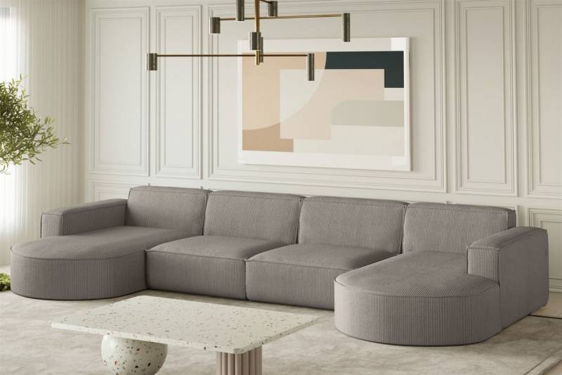 Wohnlandschaft U-Form Sofa PALMA XL in Stoff Scala Grau von Fun Möbel