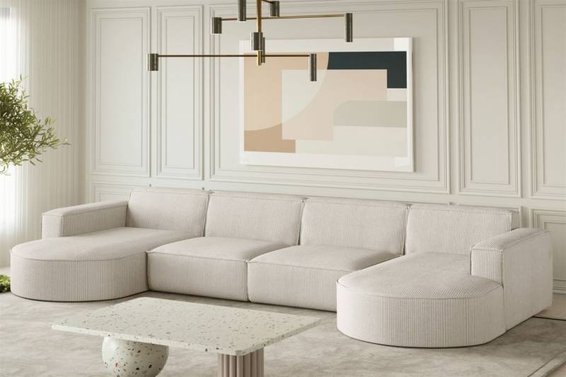 Wohnlandschaft U-Form Sofa PALMA XL in Stoff Scala Sand von Fun Möbel