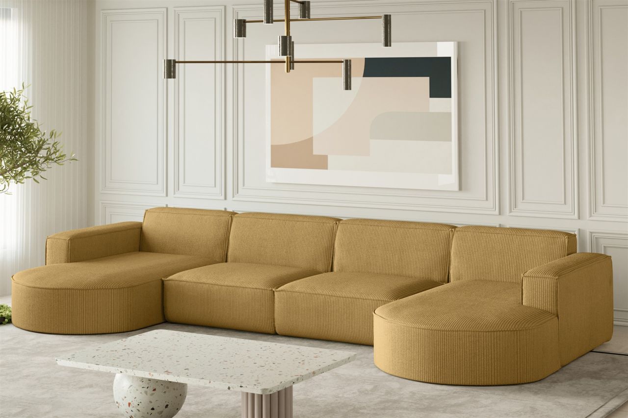 Wohnlandschaft U-Form Sofa PALMA XL in Stoff Scala Senfgelb Wohnlandschaft U-Form Sofa PALMA XL in Stoff Scala Senfgelb von Fun Möbel