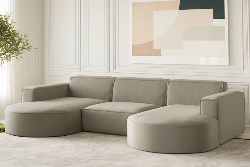Wohnlandschaft U-Form Sofa PALMA in Stoff Opera Velvet Pearl von Fun Möbel