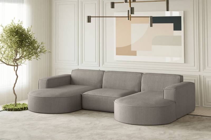 Wohnlandschaft U-Form Sofa PALMA in Stoff Scala Grau von Fun Möbel